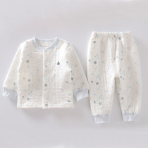 Hamiqi infant set autumn and winter New Silk warm clothes female baby male baby warm peach collar cover