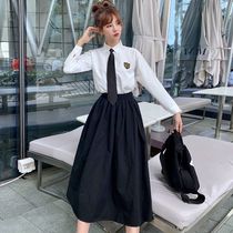 {Three-piece set}Autumn and winter Hong Kong junior high School uniform class uniform Jk uniform College style Korean version of the shirt black dress set