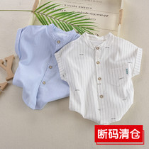 Boys striped short-sleeved shirt cotton childrens coat baby kid Korean version of foreign summer half sleeve collar shirt