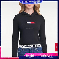 Upper New TOMMY HILFIGER Tommy LADY TIDE Caps Logo Logos Short Stretch of Knitted Sweatshirt Straight Mail
