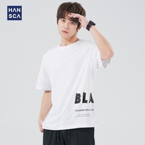 Hanska Summer 2022 New Short Sleeve T-Shirt Men Loose Crew Neck Versatile Trend Print Casual Cotton Half Sleeve
