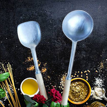 Thickened hand-cast wooden handle aluminum spoon egg dumpling Spoon soup spoon rice spoon porridge spoon fried shovel old-fashioned aluminum shovel spatula