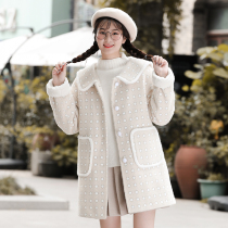  Winter imitation mink velvet coat Korean version of college style girl winter clothes middle school students plus velvet polka dot wool coat