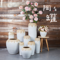 Jingdezhen modern minimalist retro clay pot floor vase living room flower arrangement dried flowers home hotel decorations