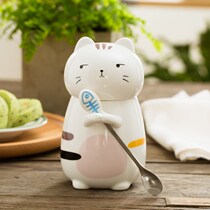 Cute Cat Mark Cup female student Milk Cup ceramic cup with lid spoon Korean version of lovers Cup creative trend