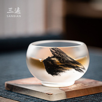 Three times glass ink tea cup Glass tea cup Small tea cup Tea master cup Single cup Kung Fu tea set