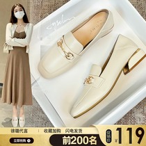 Lefu shoe girl's new spring lump sum heeled British style leather shoes in the summer of 2023