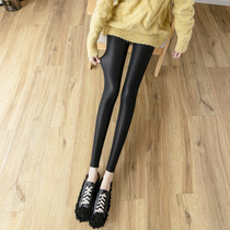 Punching pants in spring and autumn high-waist black nine tight leather pants in autumn and winter adding thickening large-yard fat mm
