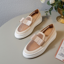 Bowknot muffin net gauze loafing shoes women 2021 Korean spring summer thick sole pedal lazy shoes leather shoes 40