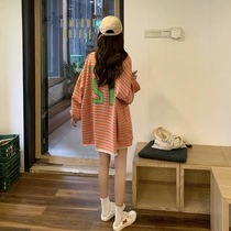 chic top Hong Kong flavor long sleeve female 2019 early autumn new Korean version loose stripe student sweater T-shirt