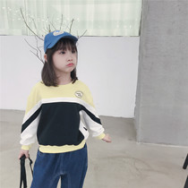 Korean neutral sports casual top childrens color color embroidery pullover sweater baby color split top 622