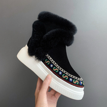 Cotton shoes women winter plus velvet leather thick-soled short boots women 2021 New famous style embroidery wool warm snow boots tide