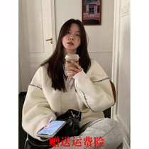 2022 autumn and winter new white sweater knitted cardigan jacket female Korean version loose outerwear lazy wind top tide