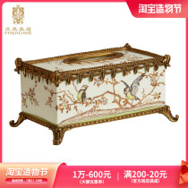 Phoenix Mercure French Chinese style classical ceramics with copper painted flowers and birds Chunxi tissue box Living room tea table ornaments