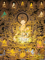 Tibetan Buddhist boutique Nika Lama Mine Color Pure Gold Hand-painted Foka Religion Thangka Hangka Hanging Painting Black Gold Manjusri Bodhisattva