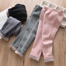 One Velvet girl leggings plus velvet winter Korean version of female baby lace lace thick warm boots pants pants