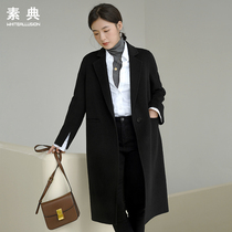 Black double-sided cashmere coat womens mid-length 2022 autumn and winter new temperament Korean style woolen woolen coat