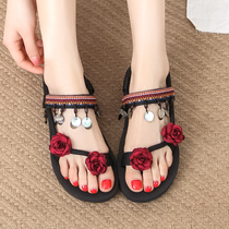 Bohemia Flower Sandals Women Summer Flat 2021 New Fairy National Wind Seaside Resort Joker sandals