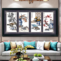 ABV Old Three Pure Cotton Precision Printed Cross Embroidered New China Organ Chess and Calligraphy Melan Bamboo version of the four gentlemen