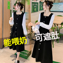 2021 autumn new breast-feeding dress thin cover meat postpartum milk feeding clothes out fashion long skirt tide mother