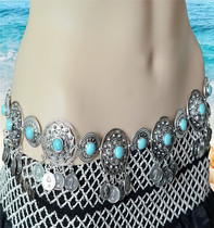 2020 new European and American fashion waist chain green pine stone coin pendant belly dance waist chain