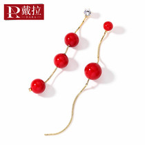 Della 925 silver pin asymmetric earrings 2021 New Tide imitation pearl earrings long temperament advanced French