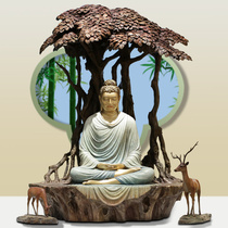 Pure copper color Copper Shakyamuni Buddha statue Luye Yuan Wu Dao Buddha Copper deer ornaments dedicated to the Buddha Tathagata under the Bodhi tree