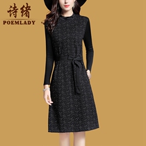 Mrs. Wide flower base knitted dress female long 2021 autumn and winter New thick sweater skirt 7368