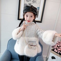 Childrens clothing girls jacket autumn and winter 2020 new small fragrant style childrens thick fur gown girl winter clothing