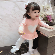 Korean childrens clothing Spring and Autumn Womens Baby Triangle Knitted Climbing Suit Full Moon Hundred Days Banquet