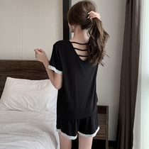 Pajamas ladies summer short sleeve modal cute black thin two-piece set sexy net red explosions home clothing