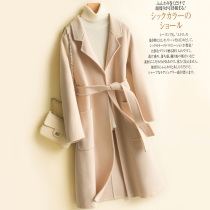 Spring wear new long double-sided jacket pure wool velvet coat womens woolen jacket belt coat slim