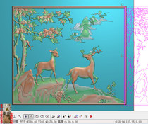 Landscape sika deer double deer door panels jdp relief map gray-scale wood carving picture computer carving