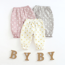 Girl anti mosquito pants 0-1 year old 2 Summer 3 thin 4 Ice Silk cotton linen 2021 New Baby trousers women Baby pants