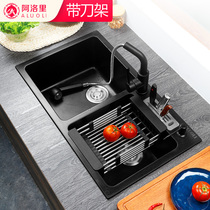 Quartz stone sink Vegetable sink Double trough large dishwasher sink Kitchen Granite multi-function under-table basin with knife holder pool