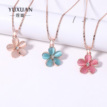 Hot selling Korean simple flowers Cats Eye Stone collarbone necklace female rose gold personalized bamboo chain gift