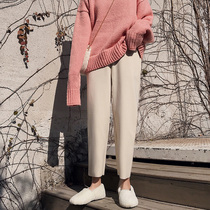 Tide brand autumn and winter New thickened woolen Harlan womens pants loose nine points net red grandmother pants wide legs radish pants children