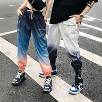 National tide hanging dye gradient casual drawstring pants for men and women lovers wild loose hip-hop small feet hiphop pants summer