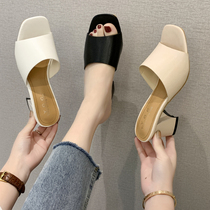 High-heeled slippers women wear fashion cool slippers outside the summer 2021 new summer wild womens fish mouth thick heel word drag