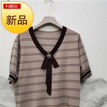 20217138 womens summer intellectual young and middle-aged mother dress thin literary short sleeve sweater stretch sweater