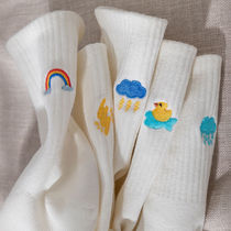 Socks Women in the middle of the box Sox Chains Chains Shot summer thin Japanese Rainbow Embroidered cute Korean version white long cylinder male socks