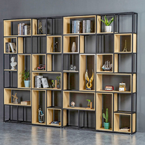 American shelf office partition display rack floor-to-floor multi-storey bookshelf living room solid wood screen iron storage