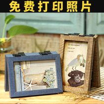 Double-sided photo frame 6 inch 7 inch creative personality folding picture frame table retro literary wall hanging wooden photo frame small gift