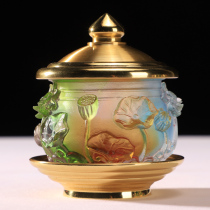  Water supply cup in front of the Buddha for the Buddha cup Pure copper colorful glass holy water cup Water purification cup Guanyin sad water cup Xianjiagong Cup
