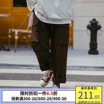 PSO Brand Japanese multi-pocket overalls mens loose Tide Brand trousers straight pants cotton Joker casual pants