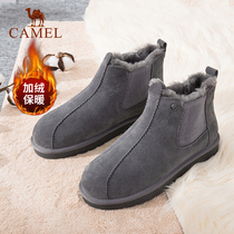 Camel mens shoes 2021 winter warm plus velvet thickened snow boots in the help of short tube non-slip mens boots Korean trend men