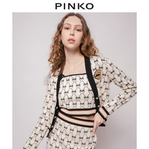 PINKO2022 Spring Summer new womens all-match V-neck contrast color plaid decorative cardigan jacket 1G16ZKY7UH