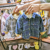 Children Plus Suede Lining Autumn Winter New Boy Long Sleeve Plaid Shirt Winter Children Foreign Air Baby Warm Blouse