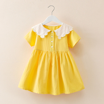 2021 pure cotton summer new girls doll collar dress childrens short-sleeved princess dress baby lace collar skirt