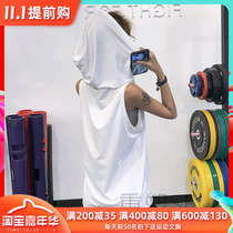 Hooded T-shirt Womens Mid-length sports blouse sleeveless vest running training fitness clothes loose yoga top thin